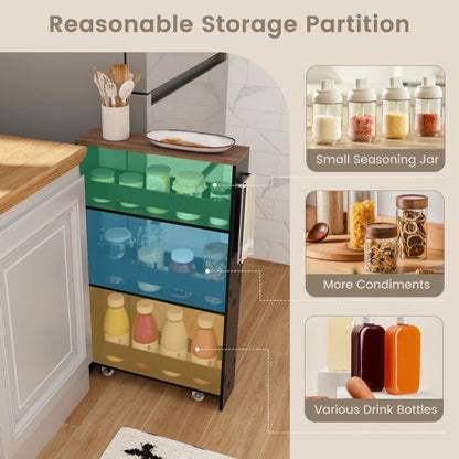 4-Tier Slim Storage Cart with Open Shelves and Wheels-Brown