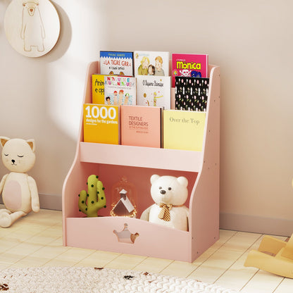 4-Tier Wooden Kids Bookshelf Bookcase Toy Storage Organizer-Pink