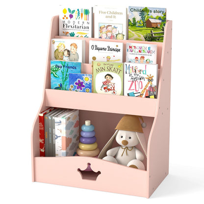 4-Tier Wooden Kids Bookshelf Bookcase Toy Storage Organizer-Pink