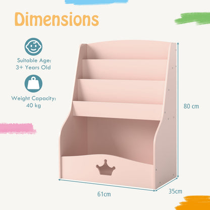 4-Tier Wooden Kids Bookshelf Bookcase Toy Storage Organizer-Pink