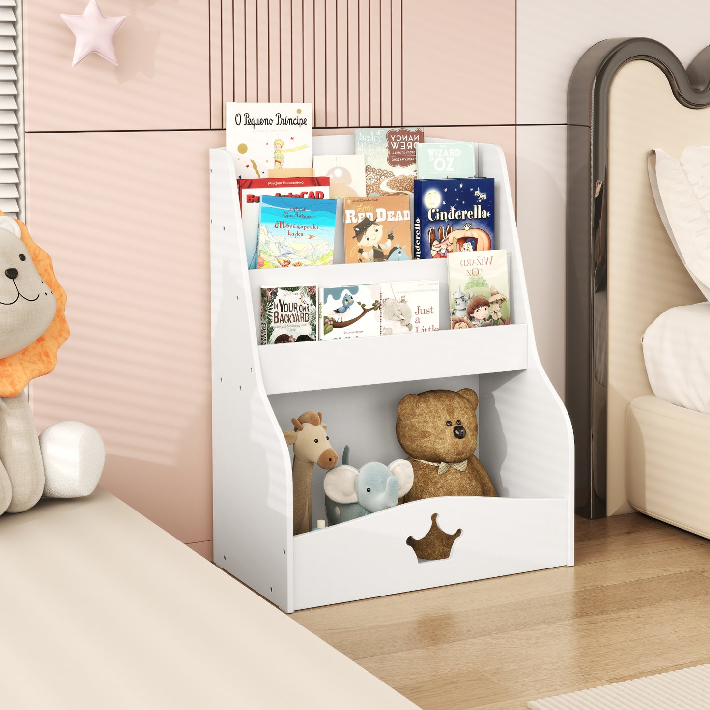 4-Tier Wooden Kids Bookshelf Bookcase Toy Storage Organizer-White