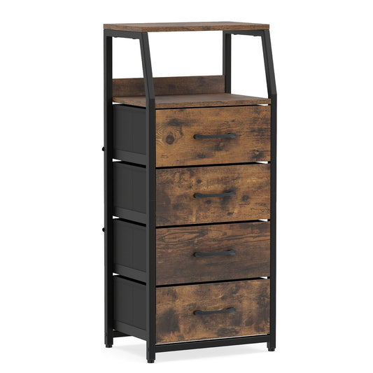 4-Drawer Storage Cabinet with Detachable and Foldable Fabric Drawers in Rustic Brown