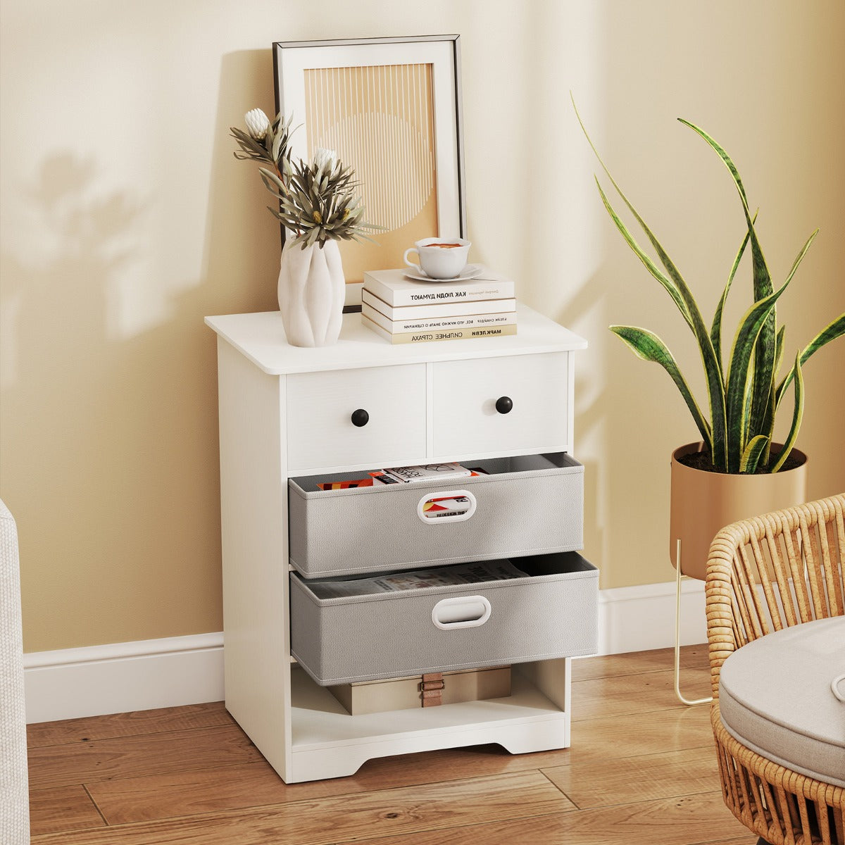 Modern Chest Storage Organizer with Open Shelves-White