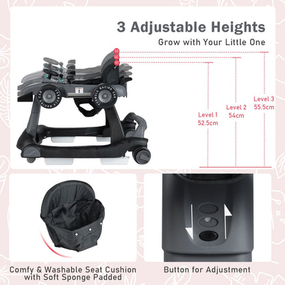 4-in-1 Baby Push Walker with Adjustable Height and Speed-Dark Grey
