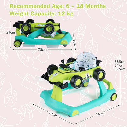 4-in-1 Baby Push Walker with Adjustable Height and Speed-Turquoise