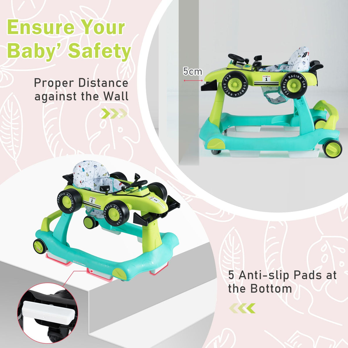 4-in-1 Baby Push Walker with Adjustable Height and Speed-Turquoise