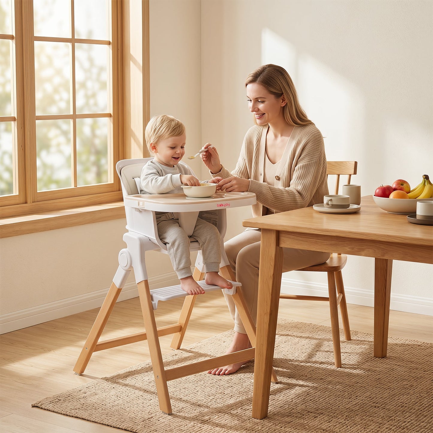 4-in-1 Convertible Baby High Chair with Detachable and Adjustable Tray-Beige
