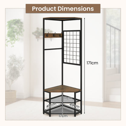 4-in-1 Freestanding Coat Rack with Storage Shelves Removable Hooks and Shoe Racks-Rustic Brown