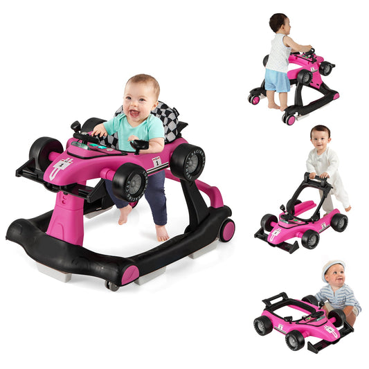4-in-1 Baby Push Walker with Adjustable Height and Speed-Rose