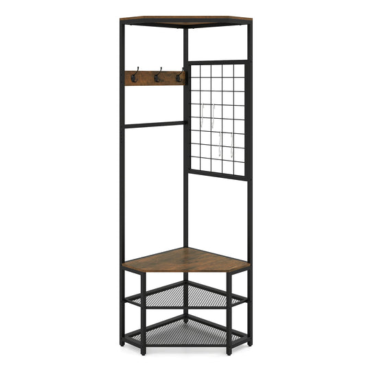 4-in-1 Freestanding Coat Rack in Rustic Brown