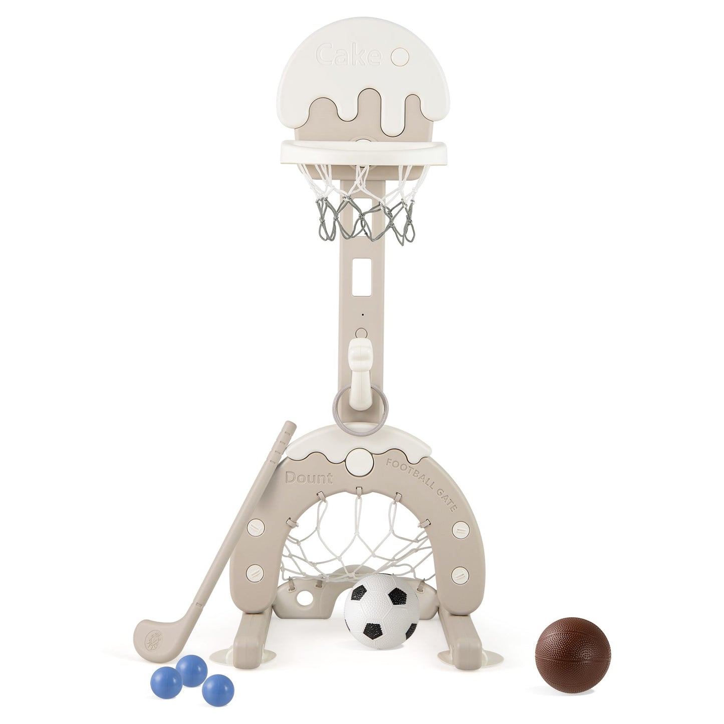 4-in-1 Kids Activity Center with Hoop Football Goal Golf and Ring Toss-Grey