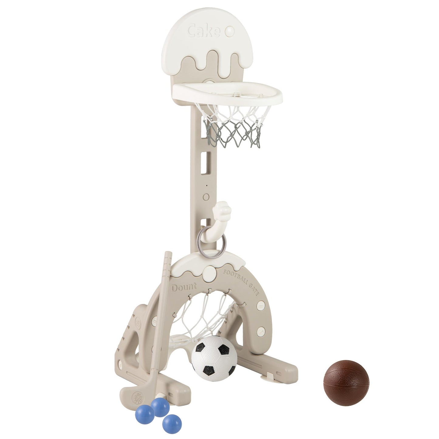 4-in-1 Kids Activity Center with Hoop Football Goal Golf and Ring Toss-Grey