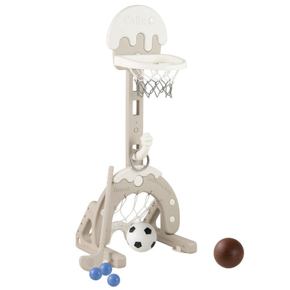 4-in-1 Kids Activity Center with Hoop Football Goal Golf and Ring Toss-Grey