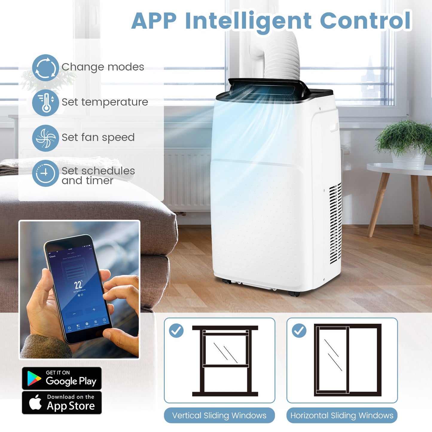 4-in-1 Portable Air Conditioner with Multi-Speed Fan and Remote Control-White