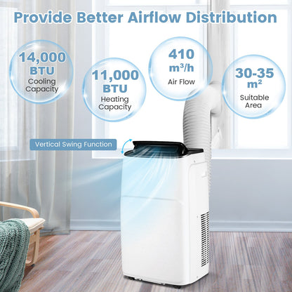 4-in-1 Portable Air Conditioner with Multi-Speed Fan and Remote Control-White