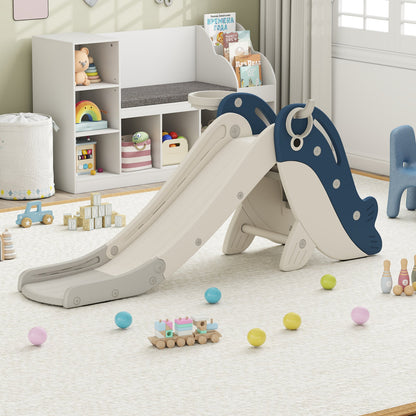 4-in-1 Toddler Slide with Basketball Hoop and Space-saving Folding Design-Blue