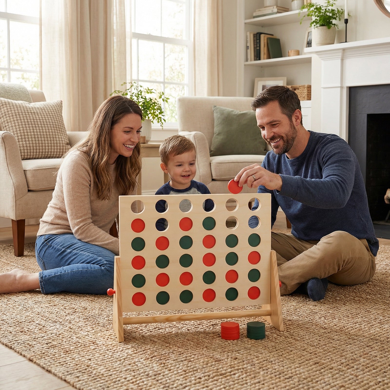4 in a Row Game Row Connect Game with 42 Chess Pieces and Pine Wood Frame