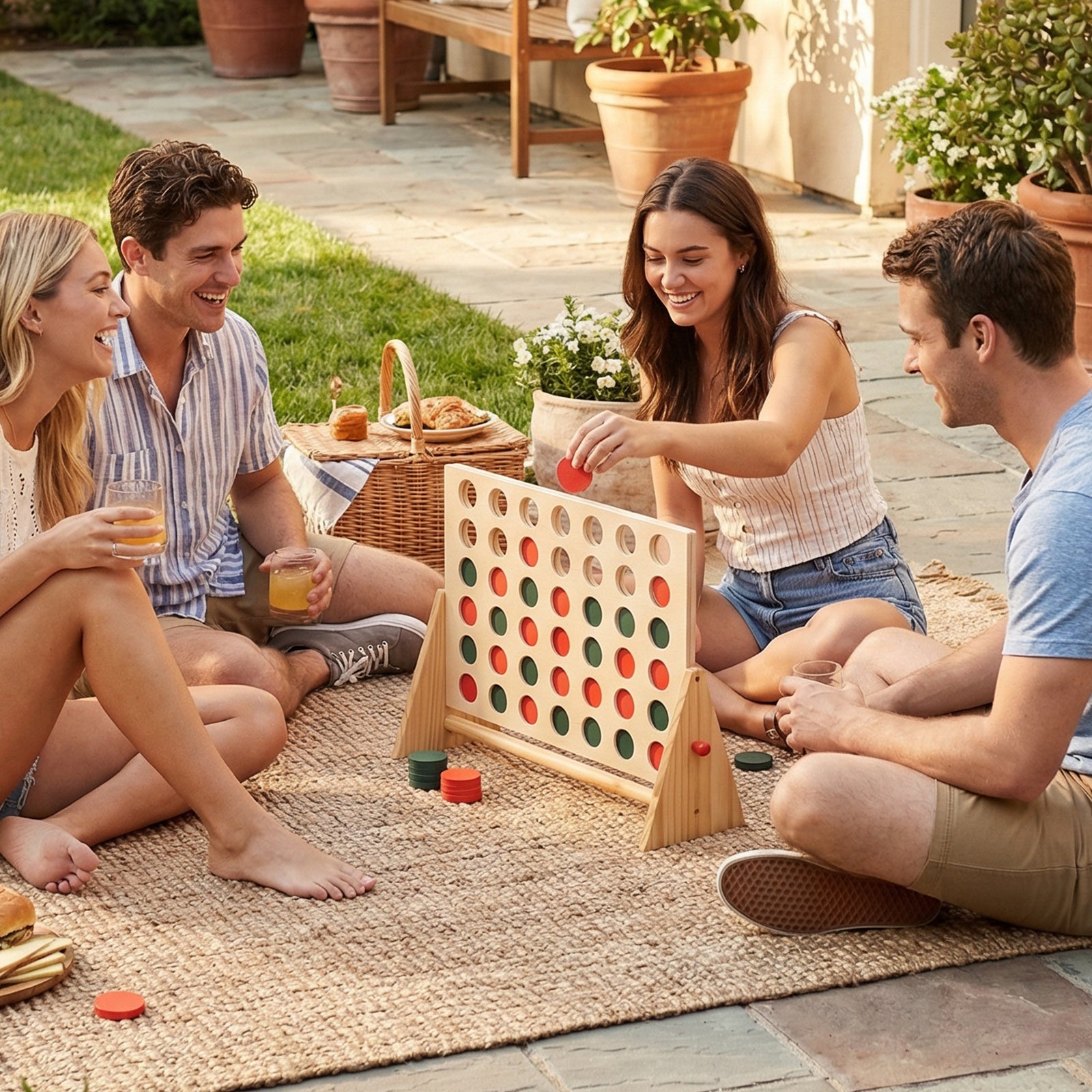 4 in a Row Game Row Connect Game with 42 Chess Pieces and Pine Wood Frame