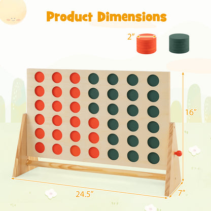 4 in a Row Game Row Connect Game with 42 Chess Pieces and Pine Wood Frame