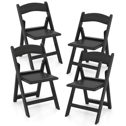 4 Pack Resin Folding Chairs with Padded Seat Cushion in Black