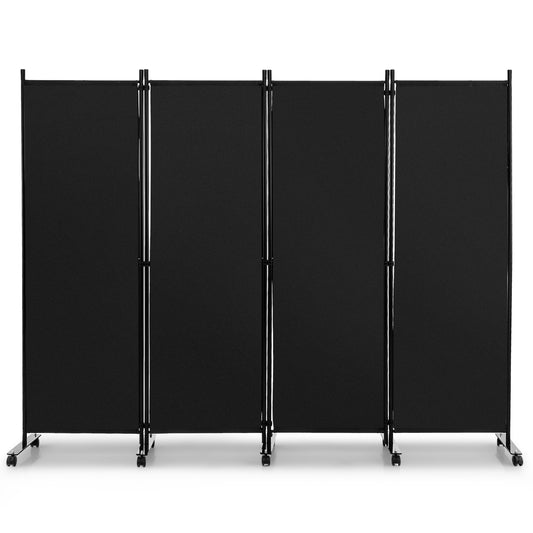 4-Panel Folding Room Divider with Wheels for Living Room Bedroom -Black