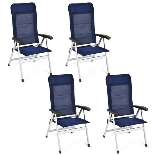 4-Piece Patio Portable Folding Lounge Chair with Raised Backrest in Navy