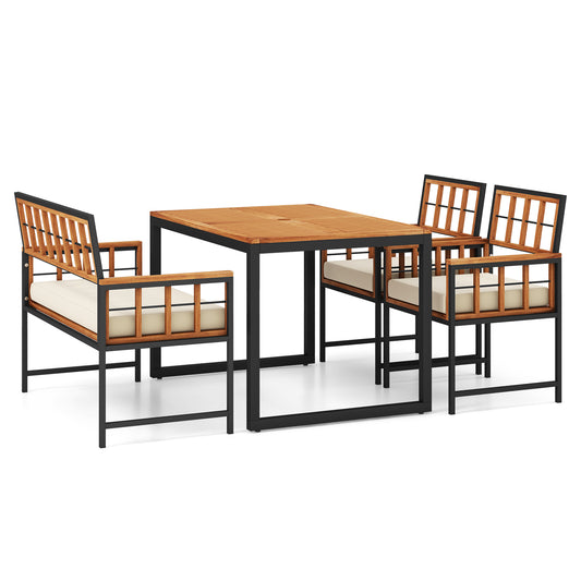 4 Pieces Acacia Wood Patio Dining Set with 1 Rectangular Table-Brown