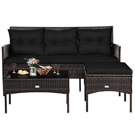 4 Seater Rattan Garden Furniture Set with Cushioned Sofa-Black