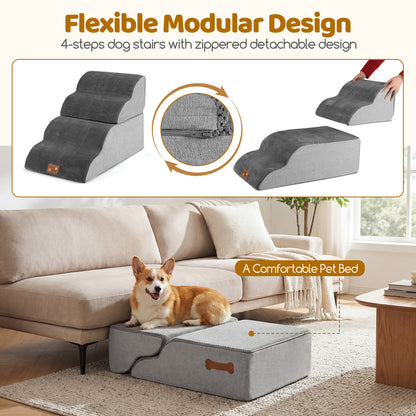 4-step Dog Foam Stairs for High Bed Sofa Couch Transformative High-density Pet Ramp