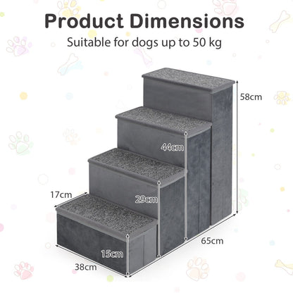 4-Step Non-slip Foldable Dog Ramp with Adjustable Steps-Grey