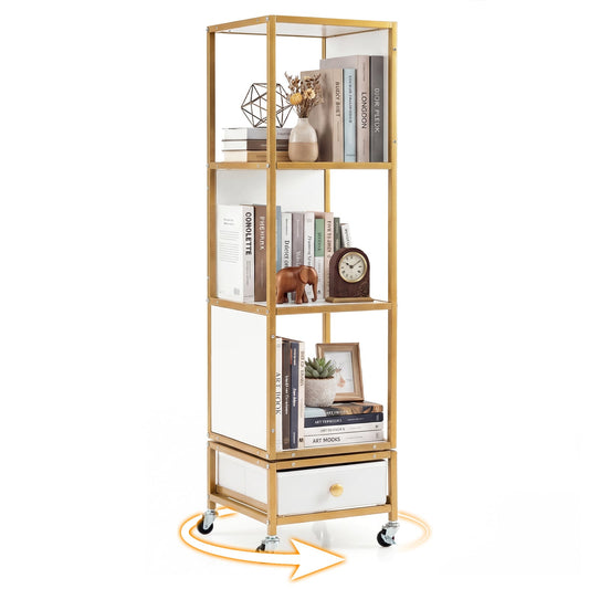 4-Tier Rotating Bookshelf on Wheels in White