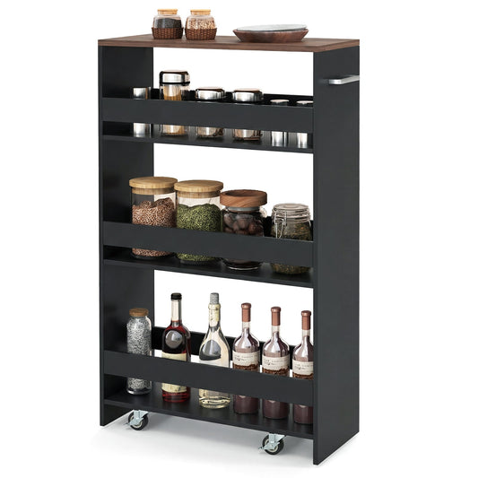 4-Tier Slim Storage Cart with Open Shelves in Black