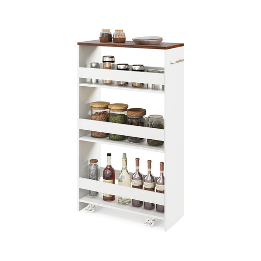 4-Tier Slim Storage Cart with Open Shelves in Rustic Brown