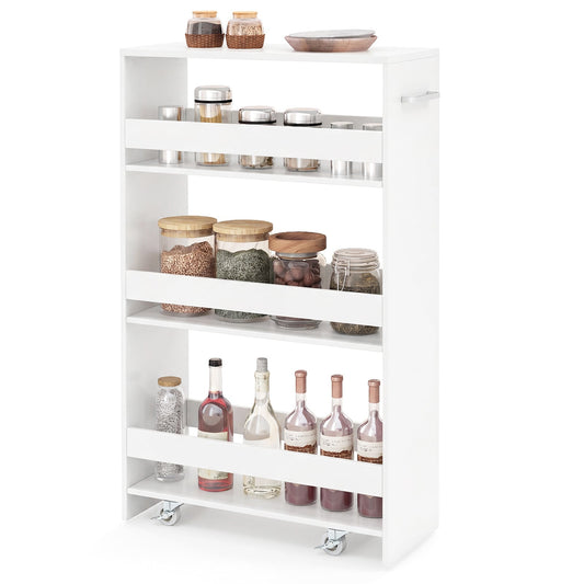 4-Tier Slim Storage Cart with Open Shelves in White