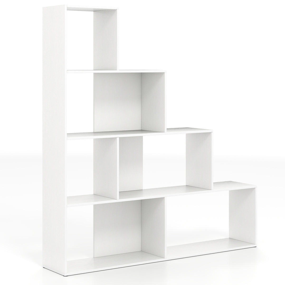 4-Tier Stepped Bookshelf Modern Ladder Bookcase with 6 Storage Cubes-White