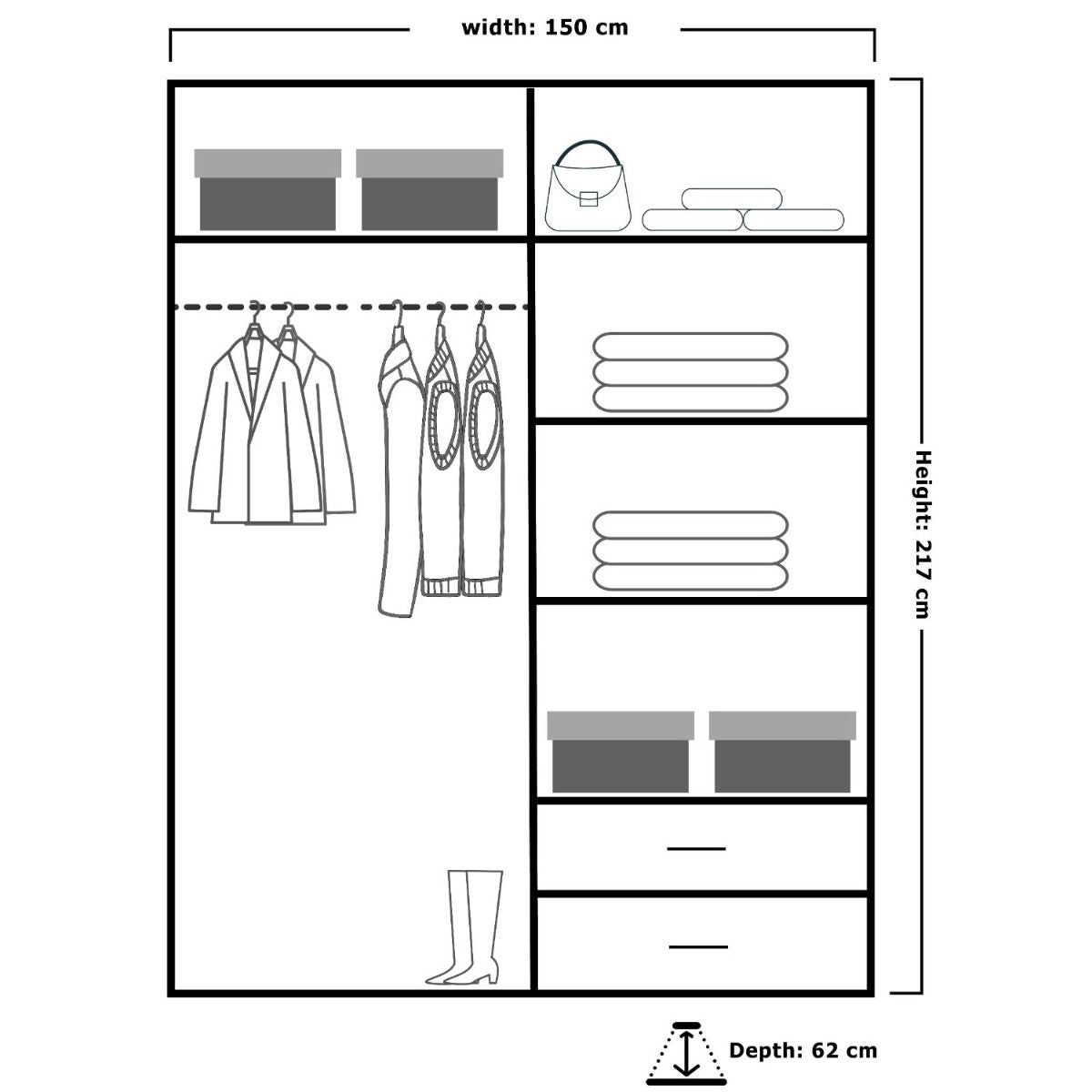 Texas Black High Gloss Sliding Door Wardrobe - 3 Sizes