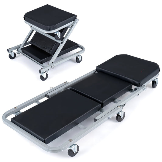 40" 2-in-1 Mechanic Creeper & Z-Seat in Black and Grey