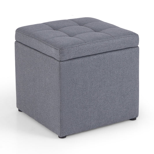40 cm Square Storage Ottoman Linen Fabric Footstool with Lid-Grey