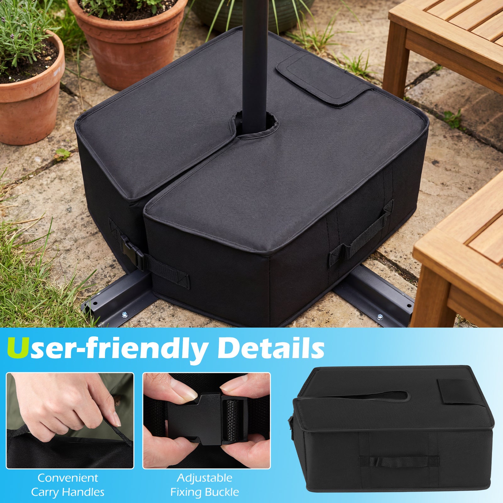 40 kg Umbrella Base Weight Sand-fillable Bag with Weatherproof Fabric-Black