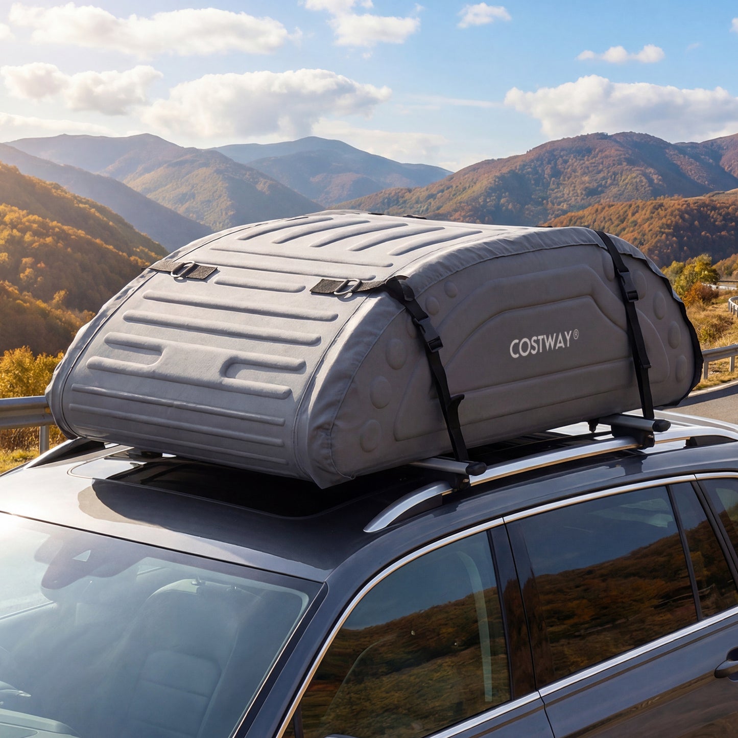 400L Waterproof Car Roof Bag Foldable Rooftop Cargo Carrier with 4 Reinforced Straps-Grey