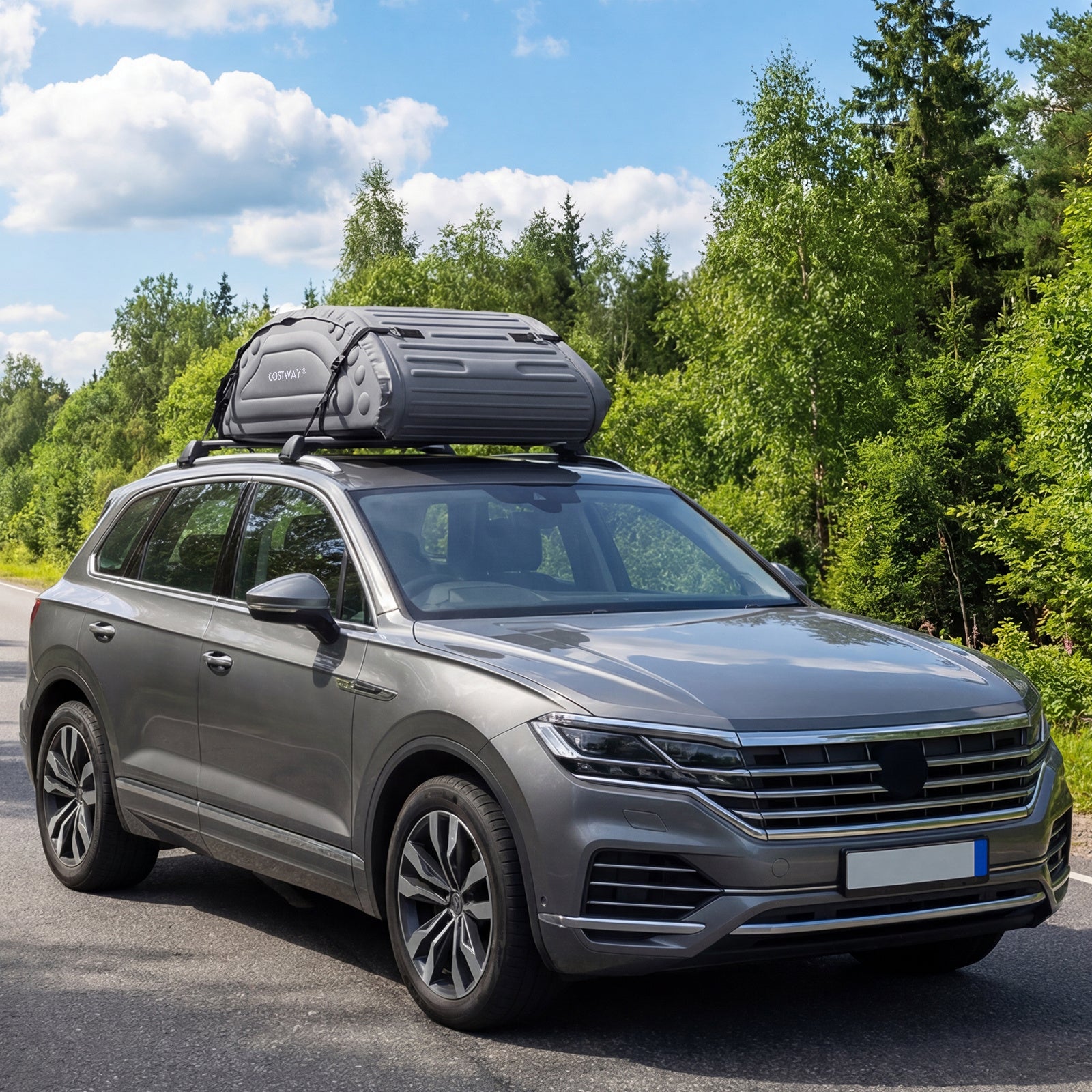 400L Waterproof Car Roof Bag Foldable Rooftop Cargo Carrier with 4 Reinforced Straps-Grey