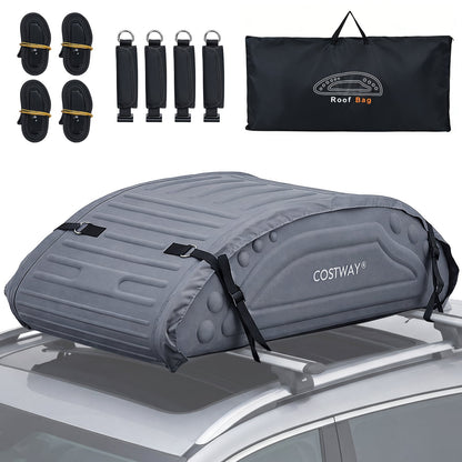 400L Waterproof Car Roof Bag Foldable Rooftop Cargo Carrier with 4 Reinforced Straps-Grey