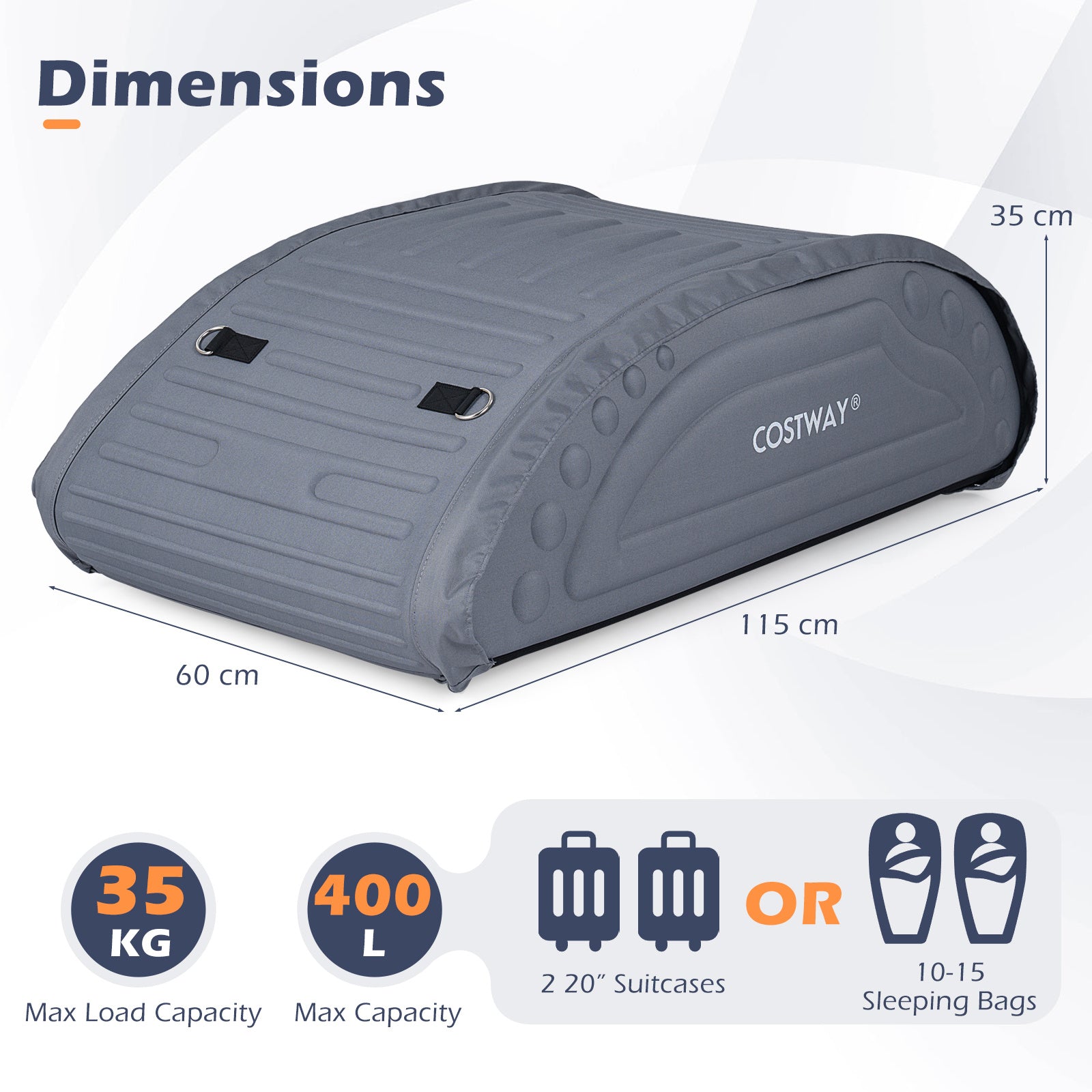 400L Waterproof Car Roof Bag Foldable Rooftop Cargo Carrier with 4 Reinforced Straps-Grey
