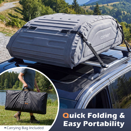 400L Waterproof Car Roof Bag Foldable Rooftop Cargo Carrier with 4 Reinforced Straps-Grey