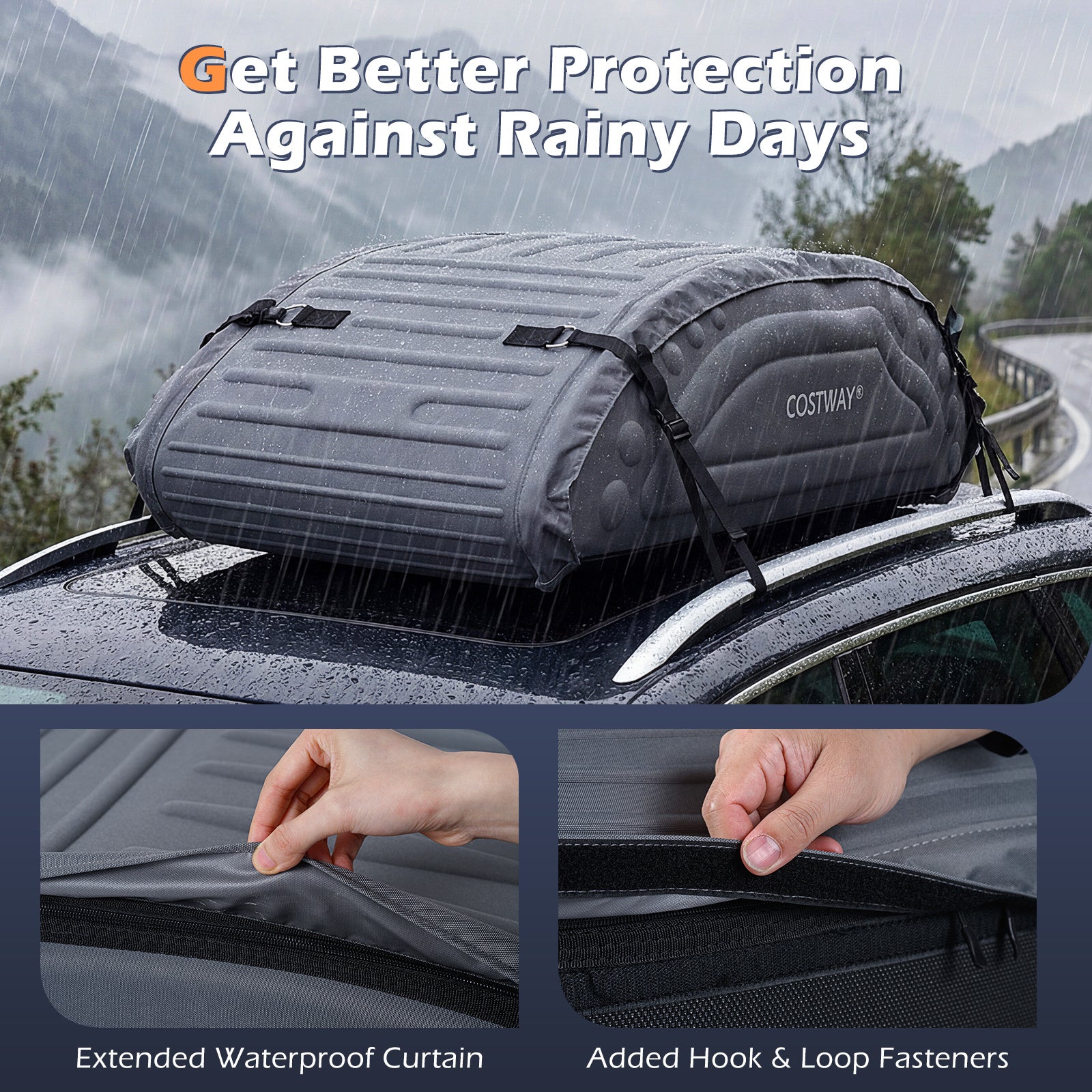 400L Waterproof Car Roof Bag Foldable Rooftop Cargo Carrier with 4 Reinforced Straps-Grey