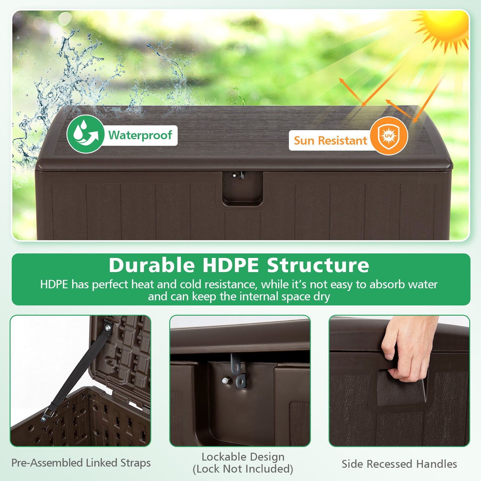 400L Outdoor Storage Deck Box wIth Lockable Cover