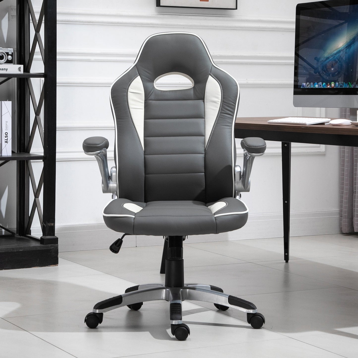 Vinsetto Office Chair Height Adjustable Swivel Chair With Tilt Function PU Grey