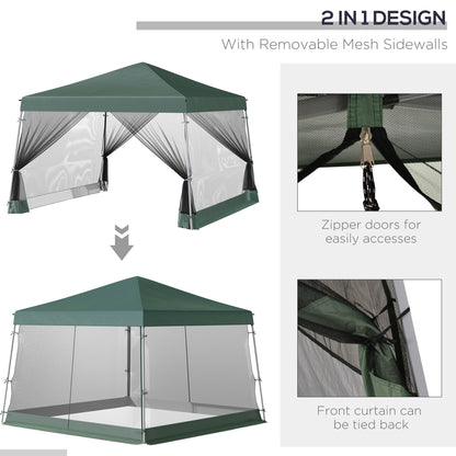 Namiot ogrodowy Outsunny Outdoor z baldachimem, składany, z regulowaną wysokością, siatką, ścianami bocznymi, 3,5 m, podstawa 3,5 m / góra 3 m, kolor zielony
