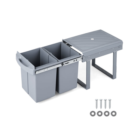 40L Built-in Pull Out Trash Can Under Cabinet Under Sink-Grey