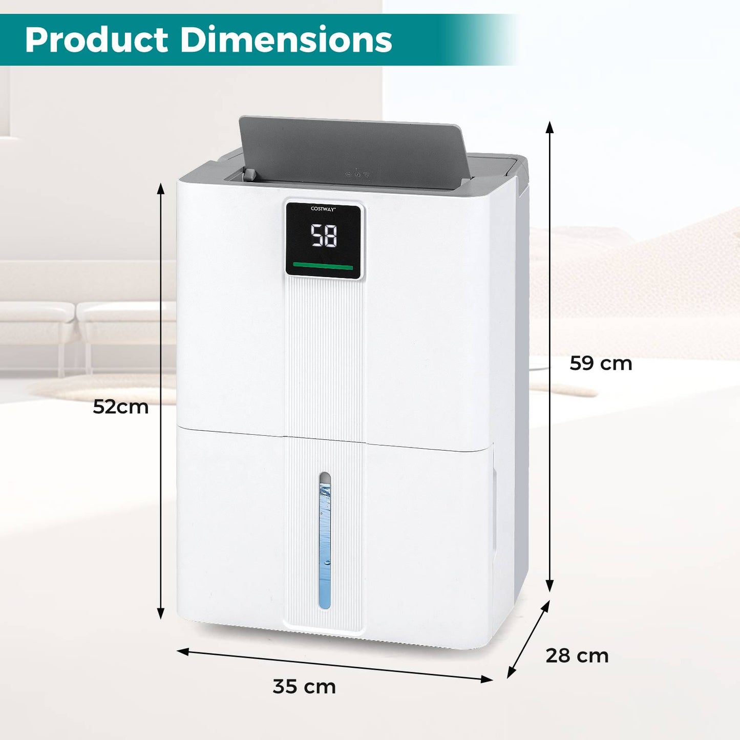 40L Dehumidifier for Home 50 M2 Portable Dehumidifier with 3 Modes-White